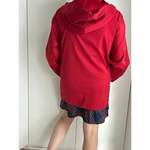 St John Sport Red Hooded Jacket Size M Zip Front Nautical Coastal Preppy Style - Picture 7 of 10